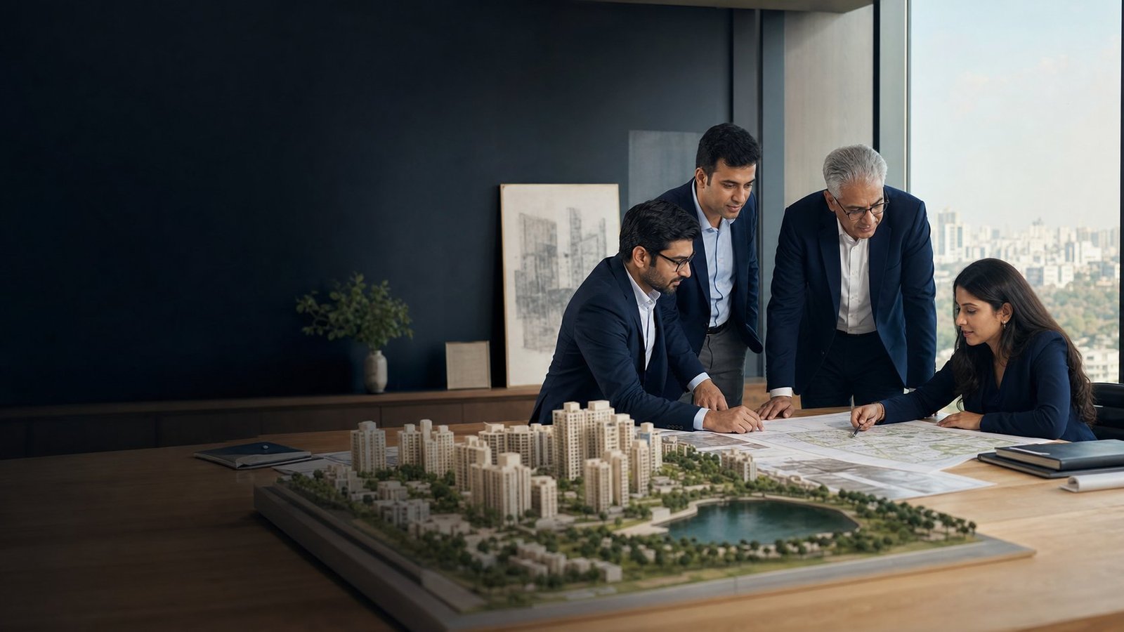 Ascentis Realty leadership reviewing a development masterplan