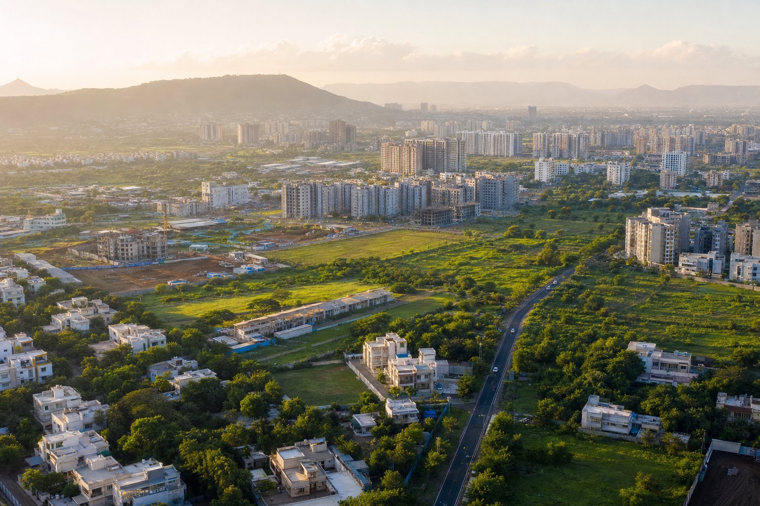 Pune growth corridor with established neighborhoods and new development