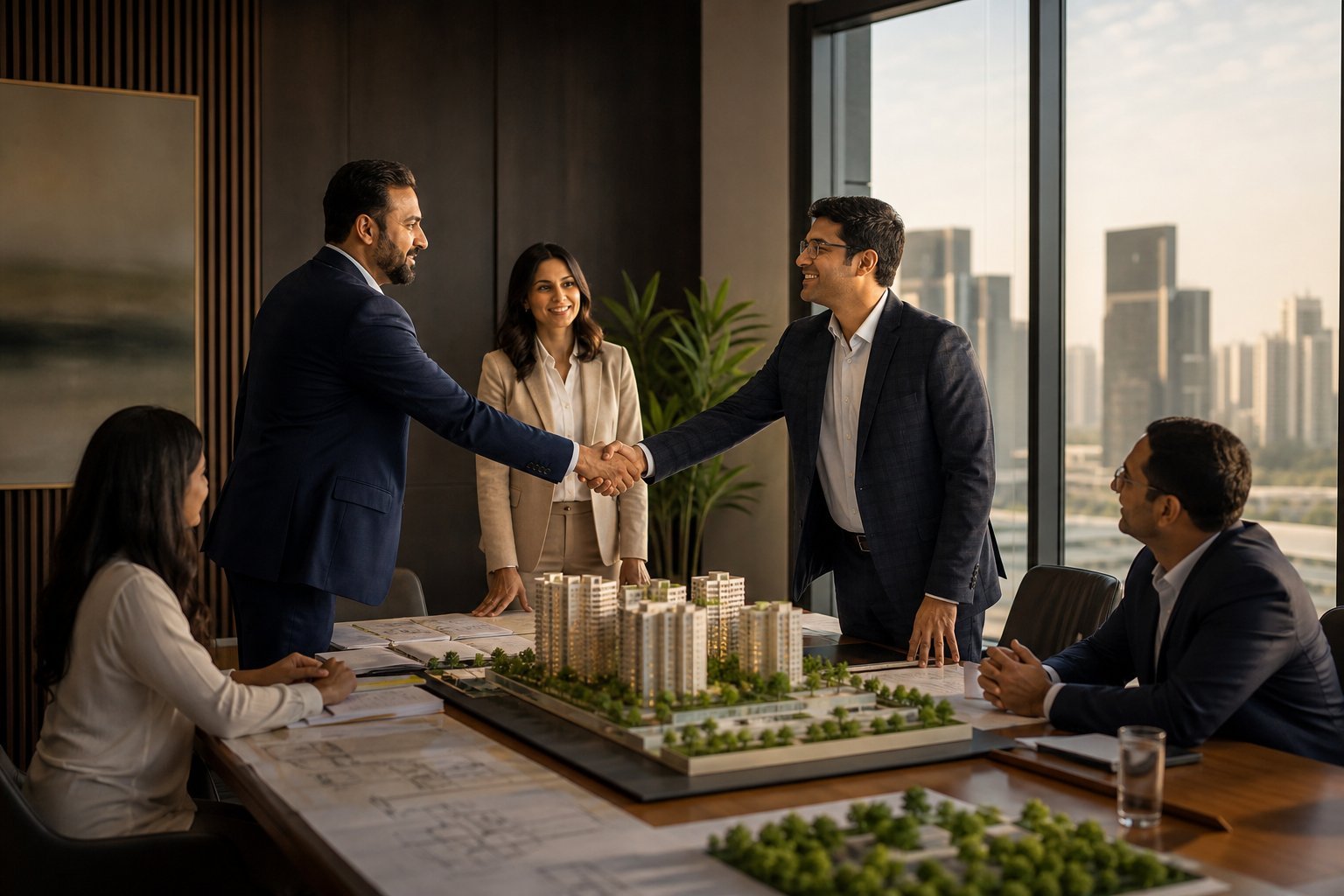 Real estate developer and consulting team completing a partnership discussion